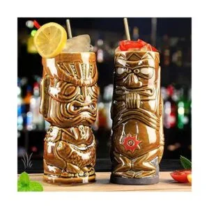Tiki Juego de 8 tazas de cerámica hawaiana para fiestas_4