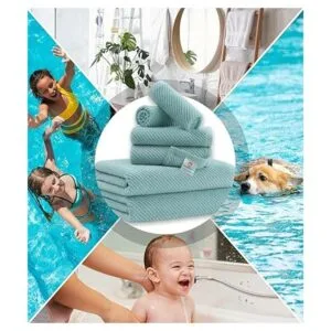 Juego de toallas de baño suaves de color verde azulado con_5