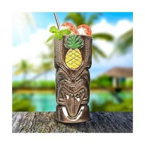 Tiki Juego de 8 tazas de cerámica hawaiana para fiestas_3