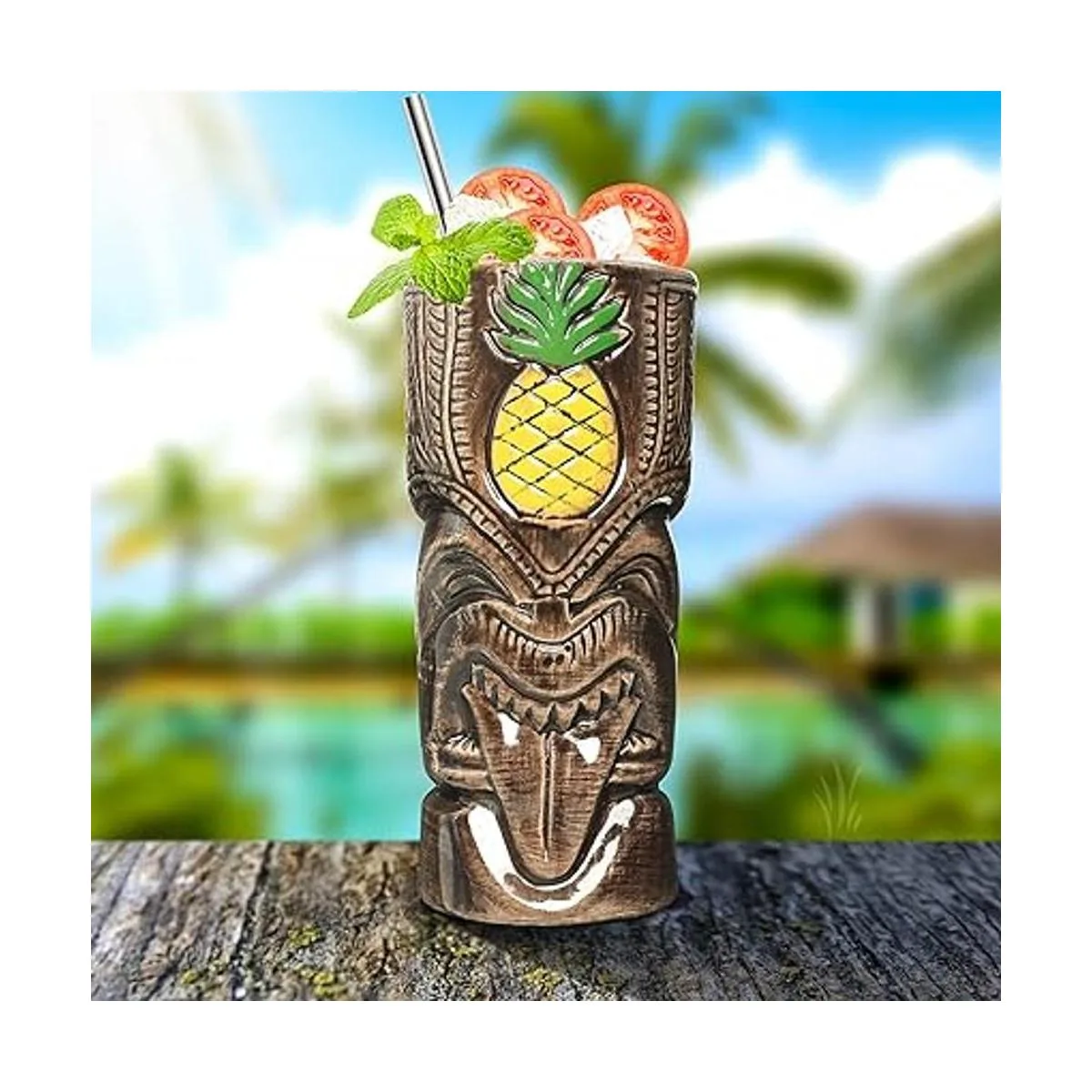 Tiki Juego de 8 tazas de cerámica hawaiana para fiestas_3