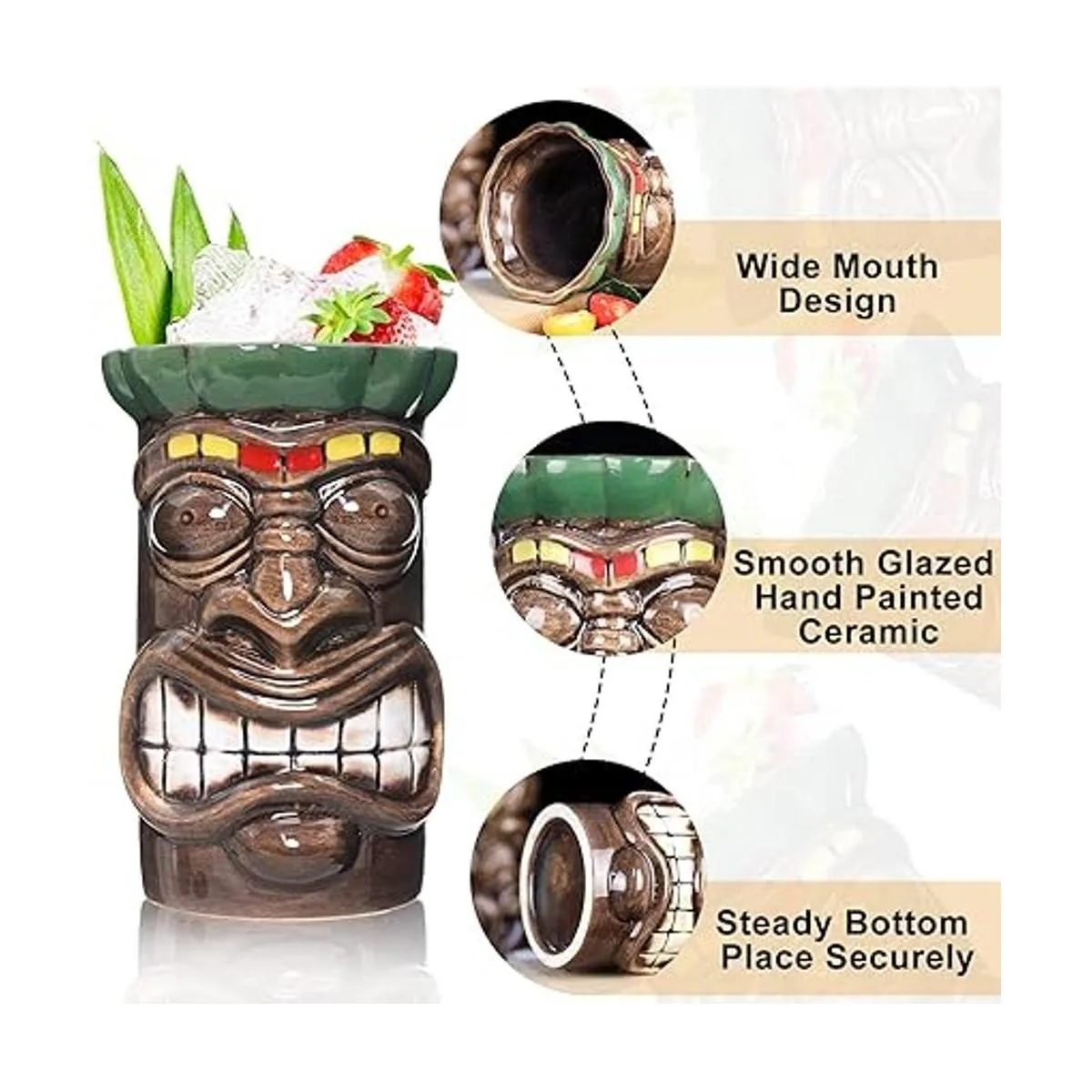 Tiki Juego de 8 tazas de cerámica hawaiana para fiestas_6