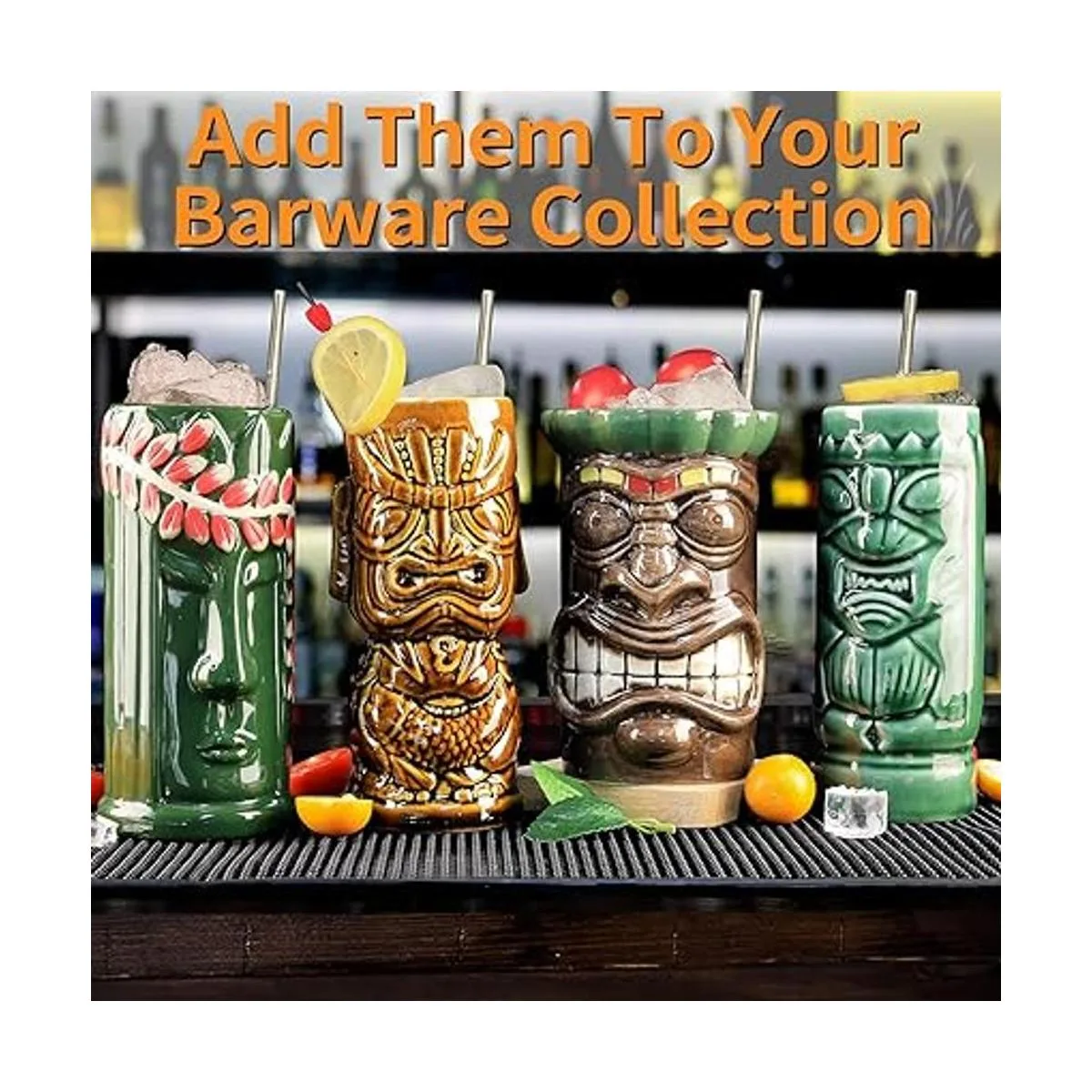 Tiki Juego de 8 tazas de cerámica hawaiana para fiestas_5