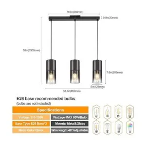 Lámpara colgante de isla de cocina negra industrial de_2