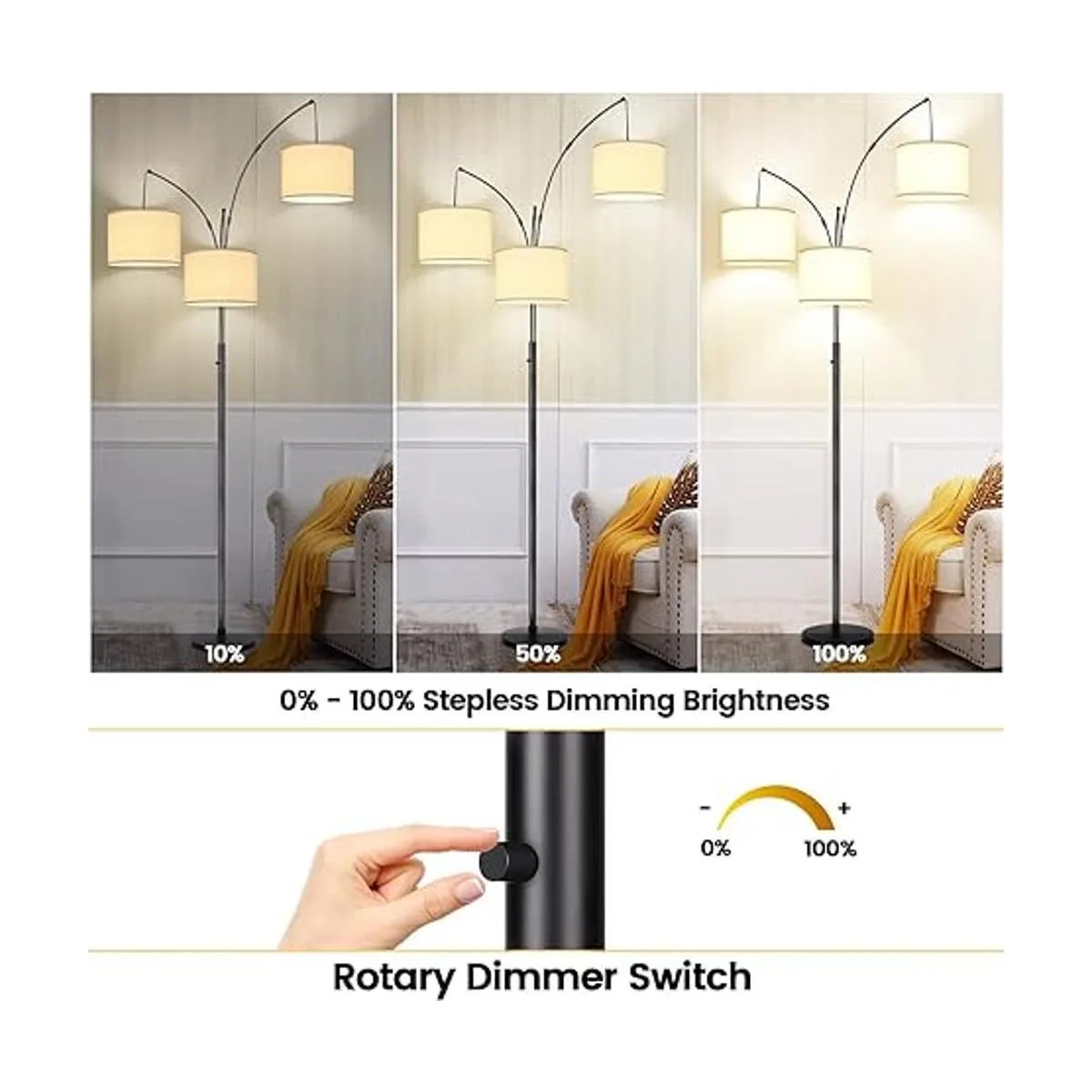 Lámpara de pie regulable 3 luces de arco para sala de_4