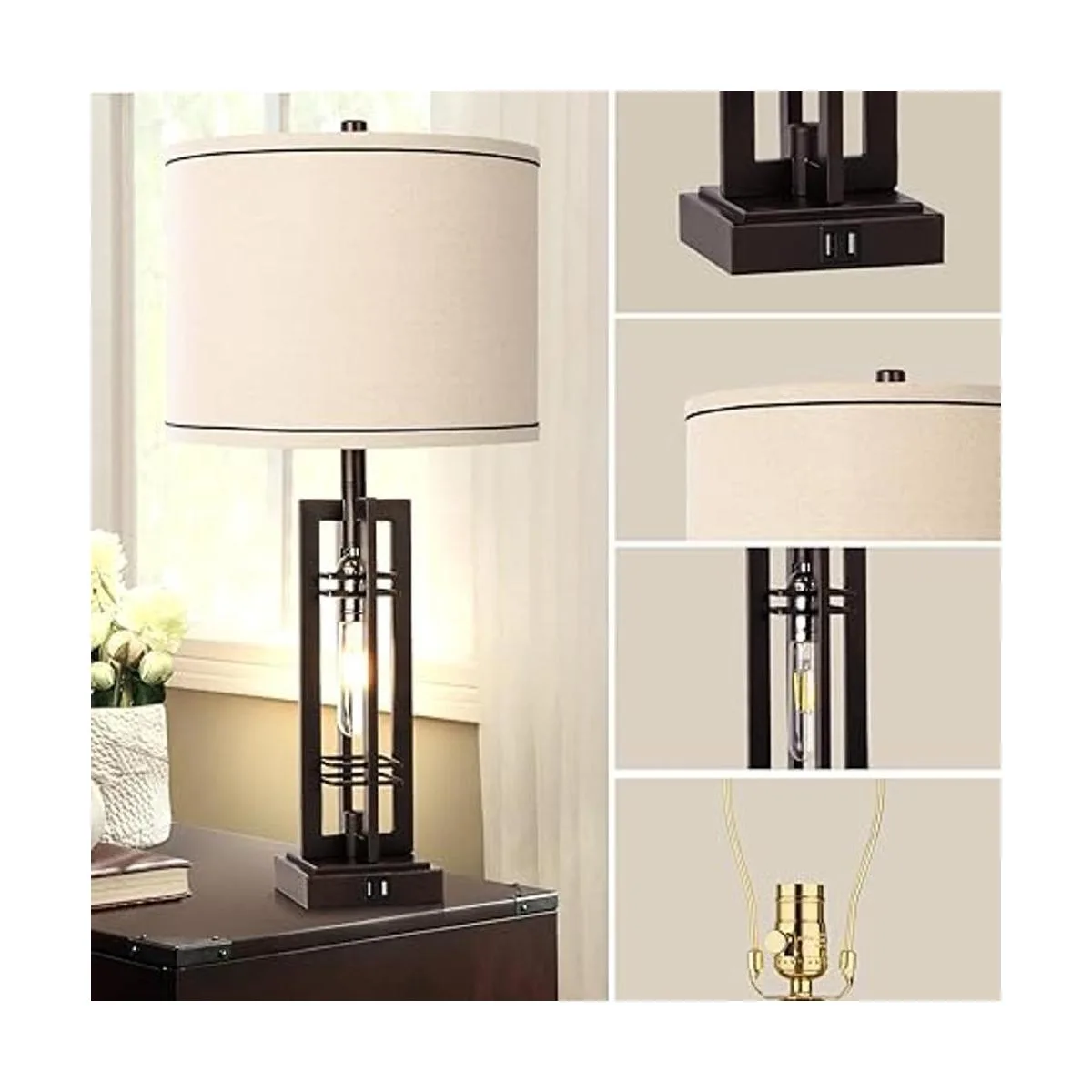 Juego de 2 lámparas de mesa con puertos USB lámpara de_4