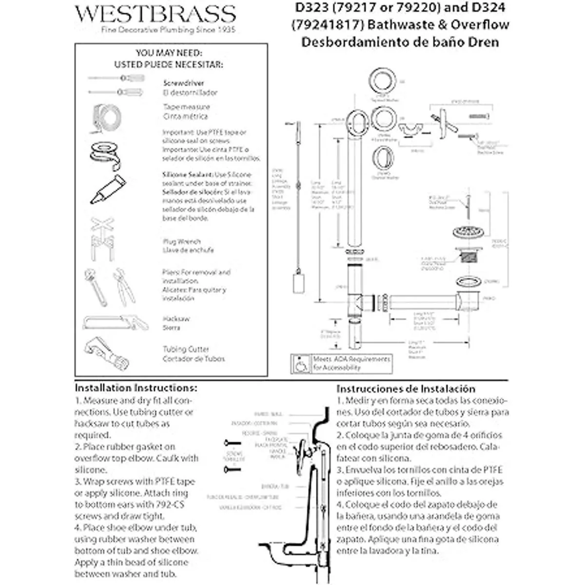 Westbrass D32407 Conjunto de residuos de baño y_5