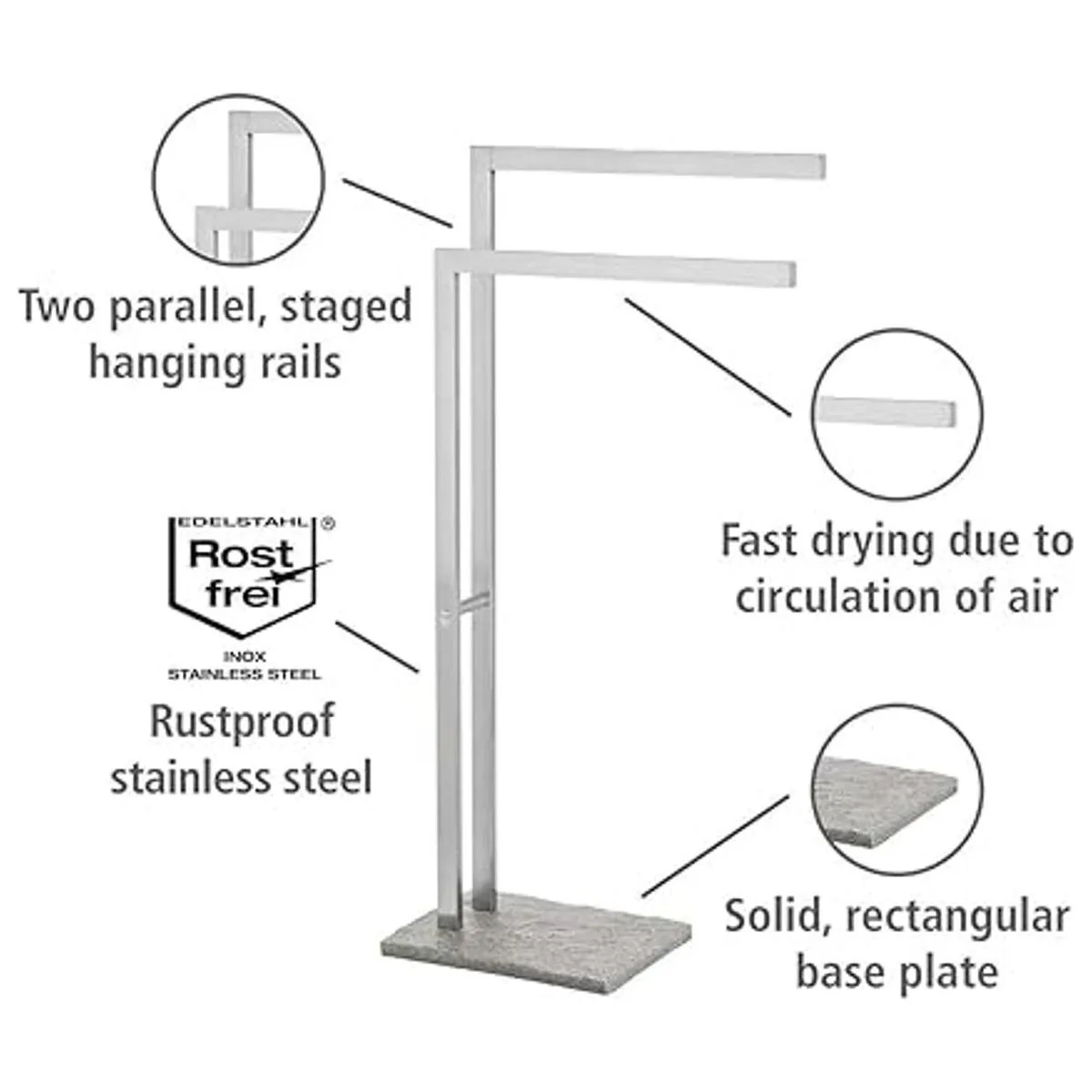 WENKO Granite Hand Towel Holder Stand for Bathroom Double_3