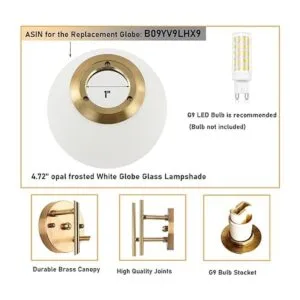 BYOLIIMA Apliques de pared de globo de 2 luces doradas_6