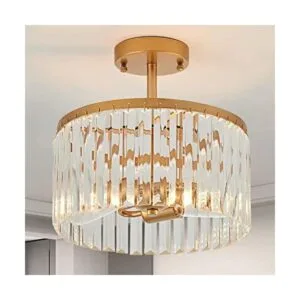 Lighceac 12 Gold Semi Flush Mount Crystal Ceiling Light_1