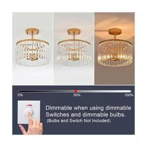 Lighceac 12 Gold Semi Flush Mount Crystal Ceiling Light_4