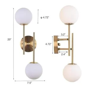 BYOLIIMA Apliques de pared de globo de 2 luces doradas_5