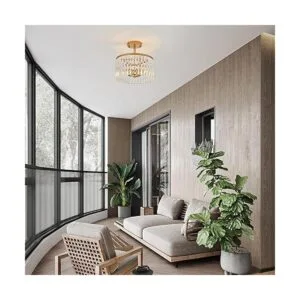 Lighceac 12 Gold Semi Flush Mount Crystal Ceiling Light_7