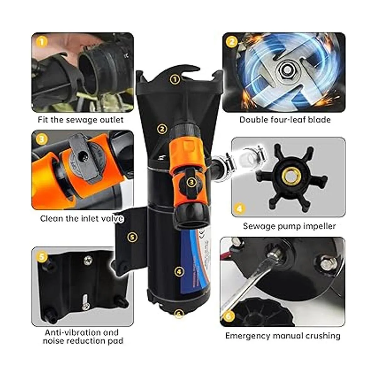 Bomba maceradora de RV de 12 V para manguera de RV bomba_4