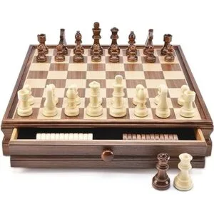 AMEROUS Juego de ajedrez y damas de madera de 15 x 15_3