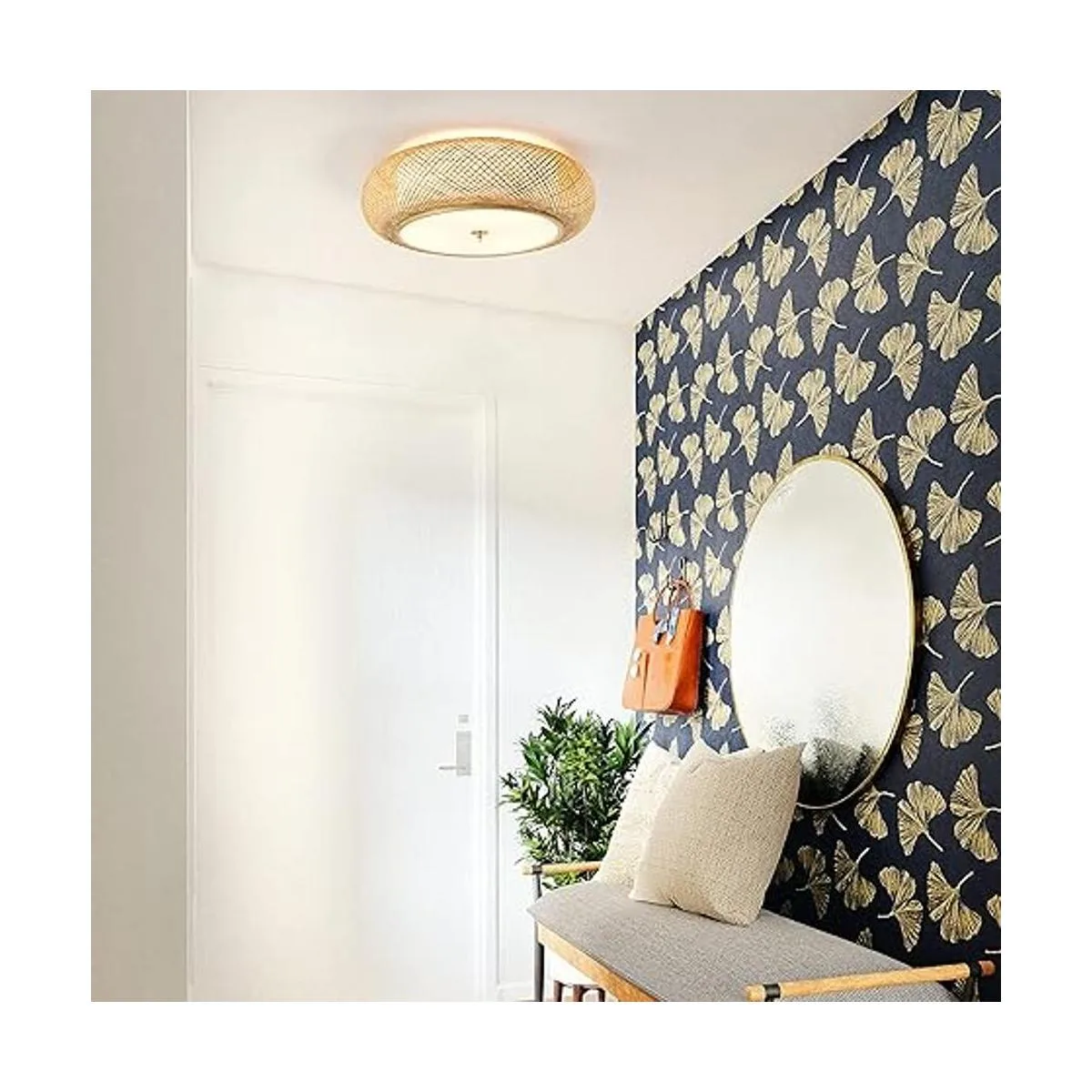 Aeyee Lámpara de techo de bambú tejida a mano 3 luces_4