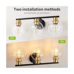 Bathroom Light Fixtures 3Light Black and Gold Bathroom_5