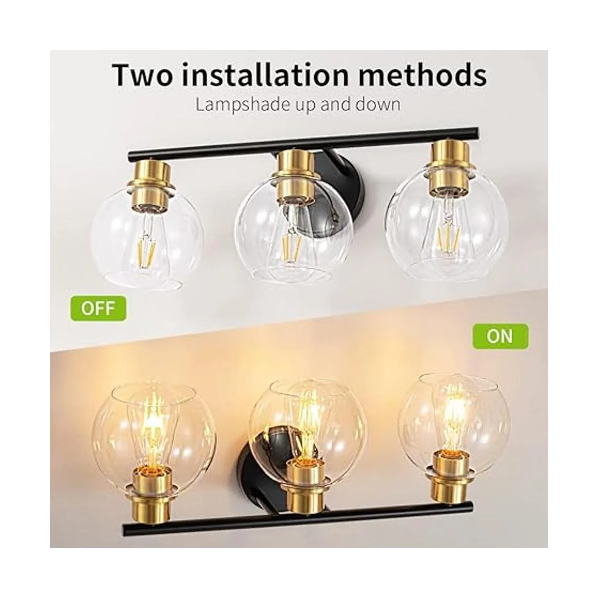 Bathroom Light Fixtures 3Light Black and Gold Bathroom_5