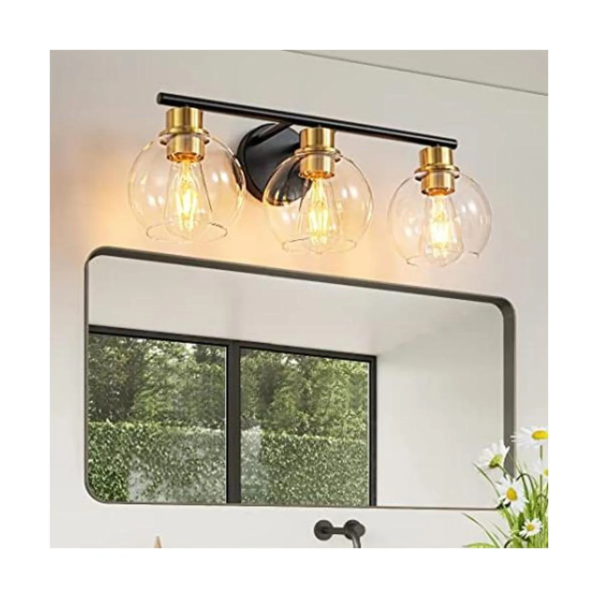 Bathroom Light Fixtures 3Light Black and Gold Bathroom_1