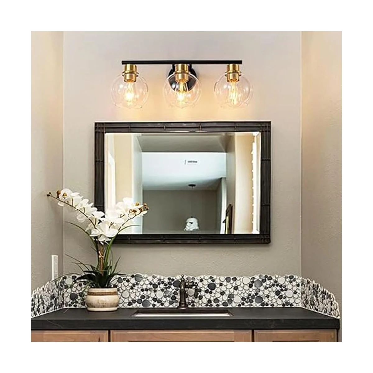 Bathroom Light Fixtures 3Light Black and Gold Bathroom_6