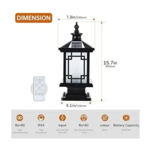 PTOUG Luz solar LED para poste al aire libre lámpara de_5