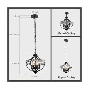 Crystal Chandelier Light Fixtures 4Lights Farmhouse_2