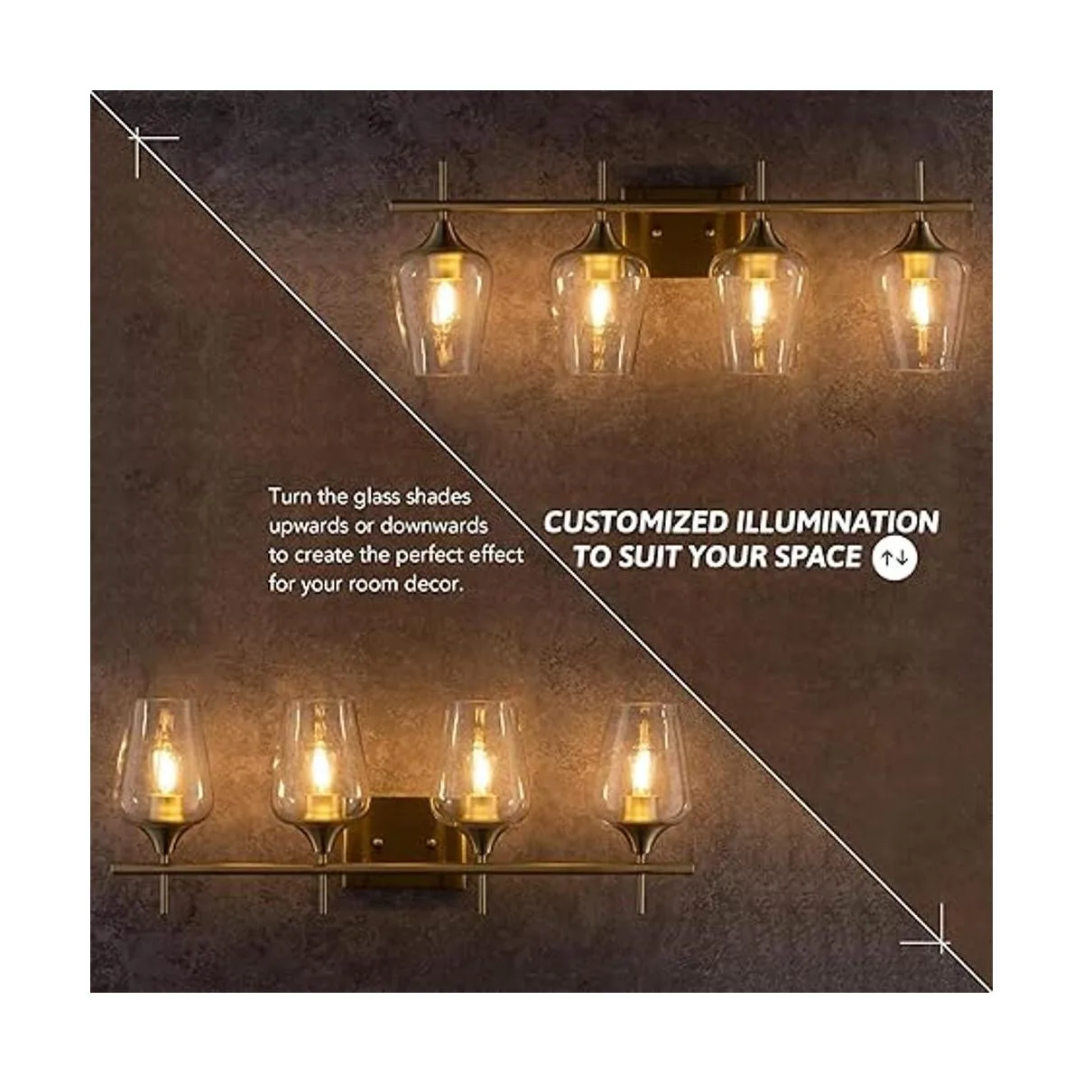 VONLUCE Lámpara de tocador dorada de 4 luces sobre espejo_5