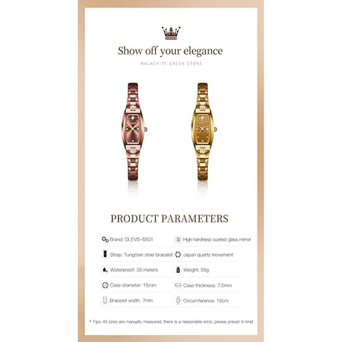 OLEVS Reloj de mujer con cara pequeña dorada y correa de_7