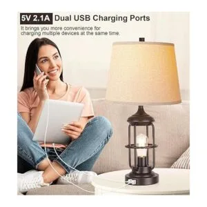 Juego de 2 lámparas de mesa con puertos USB control_4