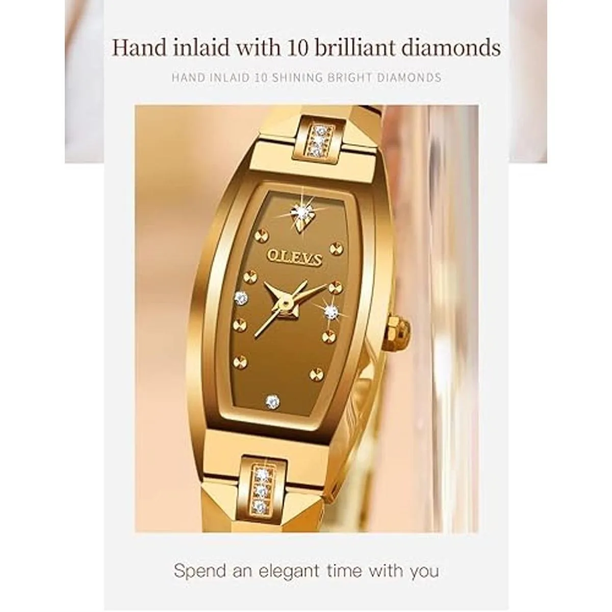 OLEVS Reloj de mujer con cara pequeña dorada y correa de_6