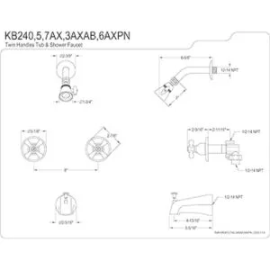 Kingston Brass KB24 AX llave de regadera y tina con_2