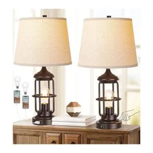 Juego de 2 lámparas de mesa con puertos USB control_1