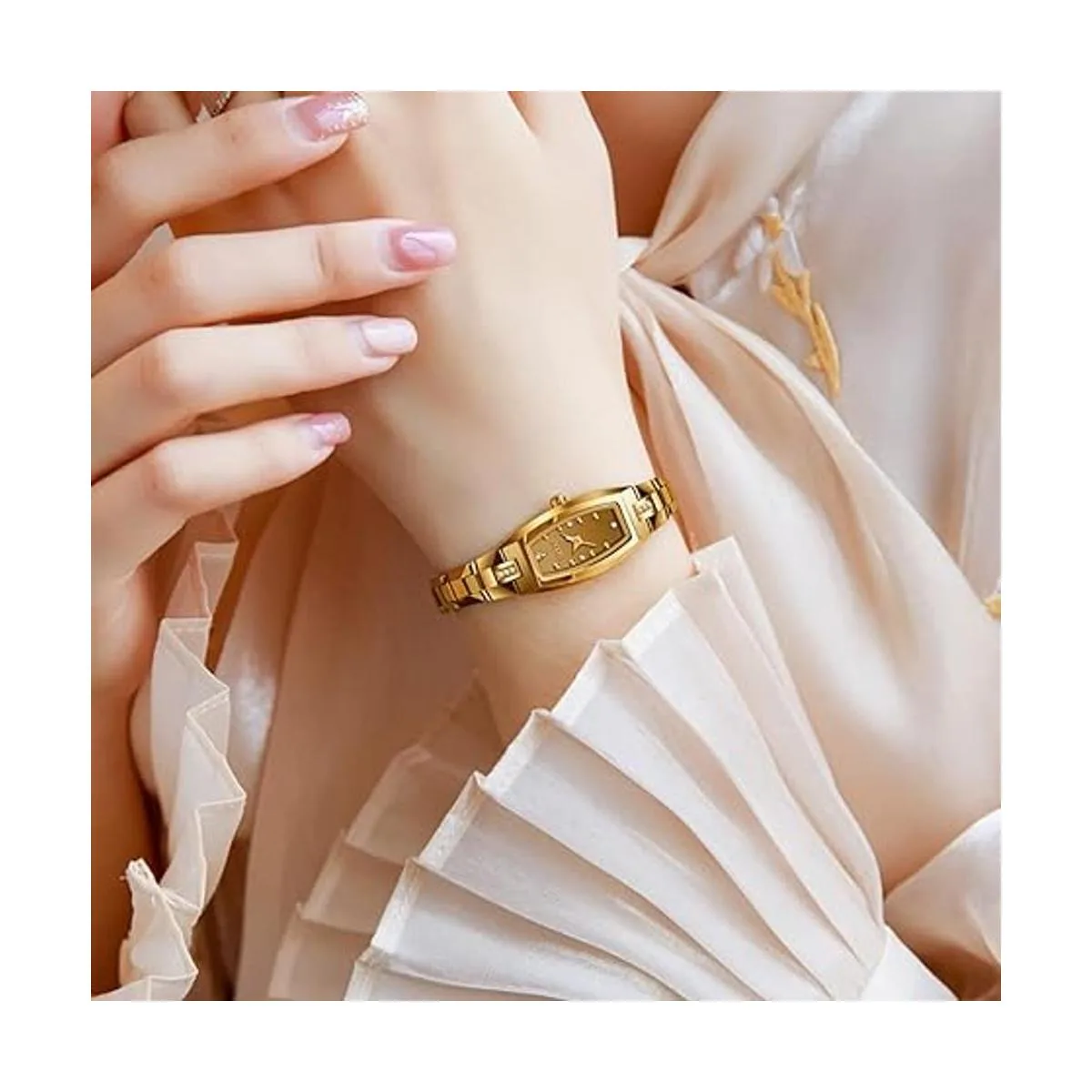 OLEVS Reloj de mujer con cara pequeña dorada y correa de_2