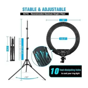 Anillo de luz LED de 18 pulgadas con soporte tipo trípode_3