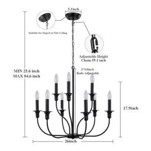 LASENCHOO Candelabro de casa de campo negro mate de 9_6