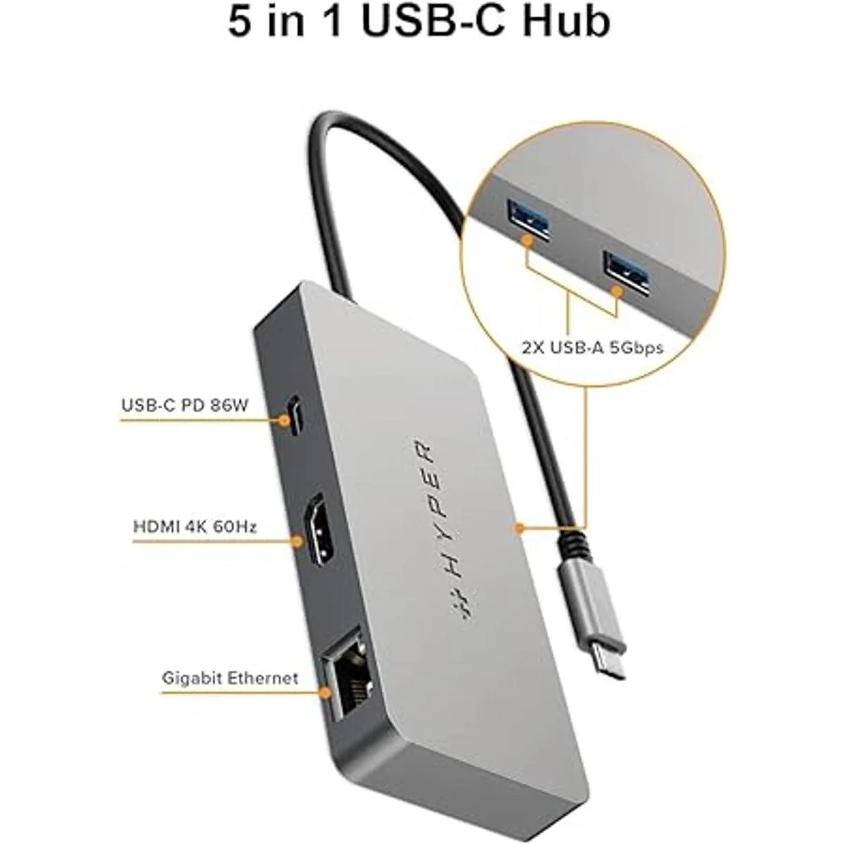 Hyper Unidad USB C Hub 5 en 1 HDMI 4K 60Hz 2 USBA 5_2