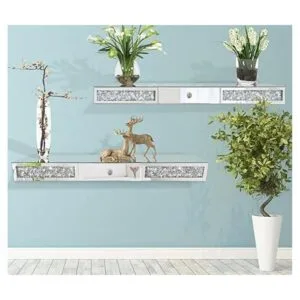 Estante de pared con espejo para muebles con cajón_5