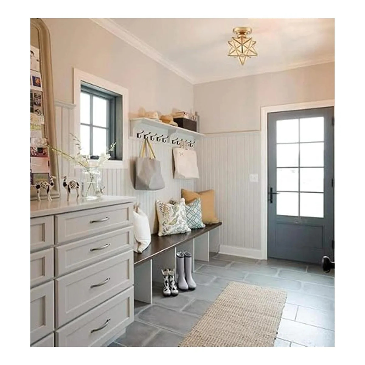 Lámpara de techo moderna de latón con diseño de estrella_5