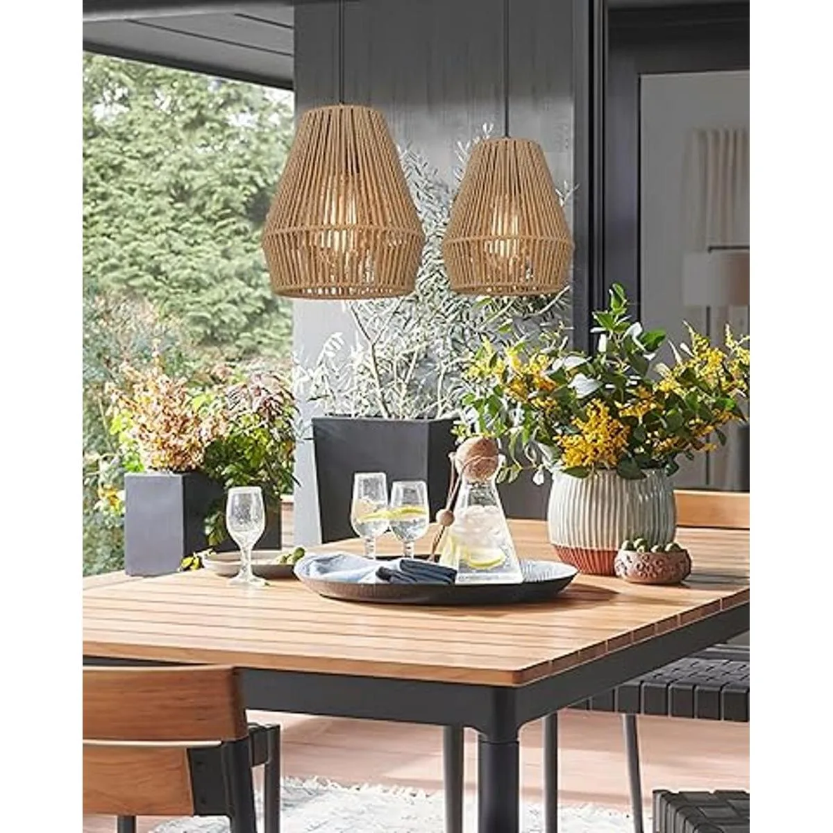 ELYONA Paquete de 3 luces colgantes tejidas lámpara_6