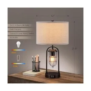 KAWOTI Juego de 2 lámparas de mesa de granja con puertos_4