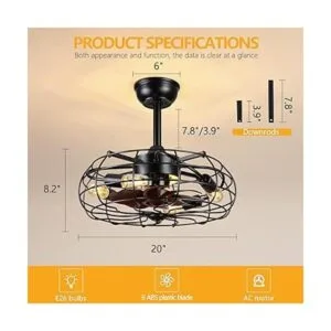 Asyko Ventilador de techo enjaulado de 20 pulgadas con_4