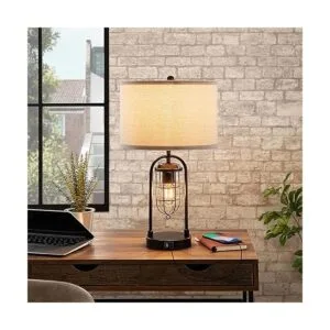 KAWOTI Juego de 2 lámparas de mesa de granja con puertos_3