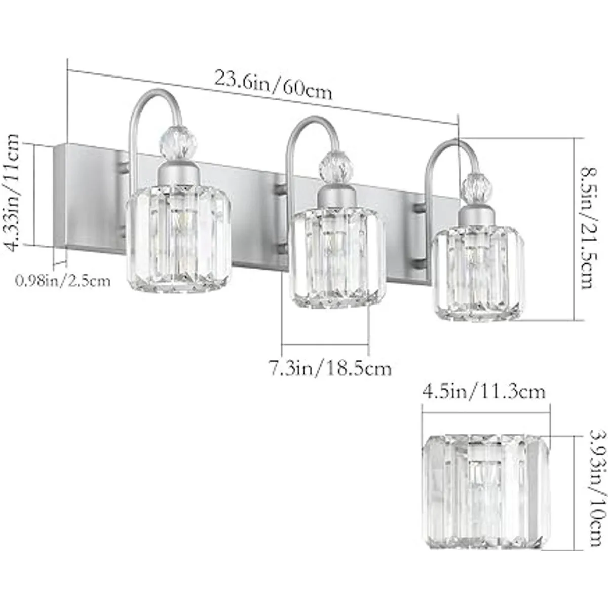 Ralbay Lámpara de tocador de cristal para baño 3 luces de_5