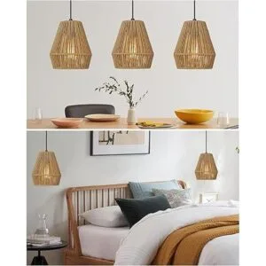 ELYONA Paquete de 3 luces colgantes tejidas lámpara_7