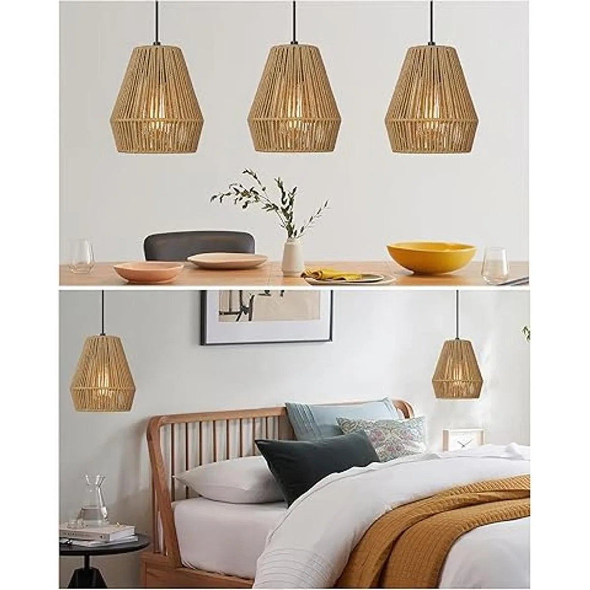 ELYONA Paquete de 3 luces colgantes tejidas lámpara_7