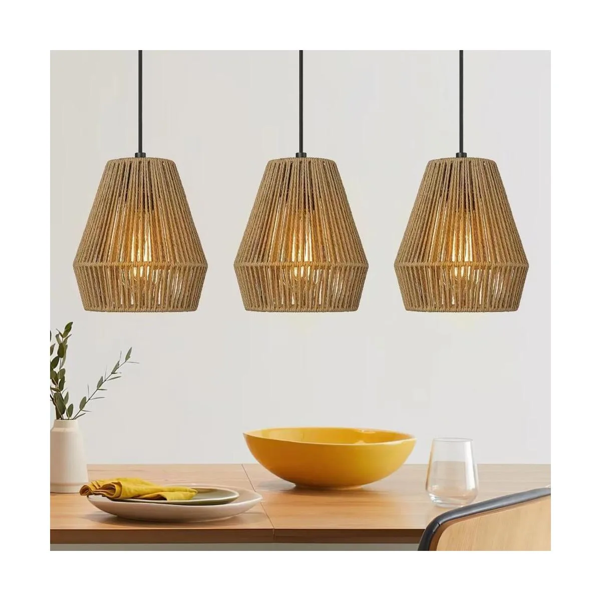 ELYONA Paquete de 3 luces colgantes tejidas lámpara_1