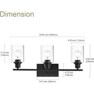 VINLUZ Lámpara de tocador negra mate para baño 3 luces_4