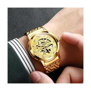 OLEVS Relojes mecánicos automáticos de esqueleto dorado_3