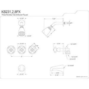 Kingston Brass KB231PX Grifo de bañera y ducha con mango_3