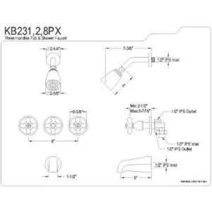 Kingston Brass KB231PX Grifo de bañera y ducha con mango_2