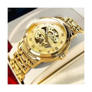 OLEVS Relojes mecánicos automáticos de esqueleto dorado_2